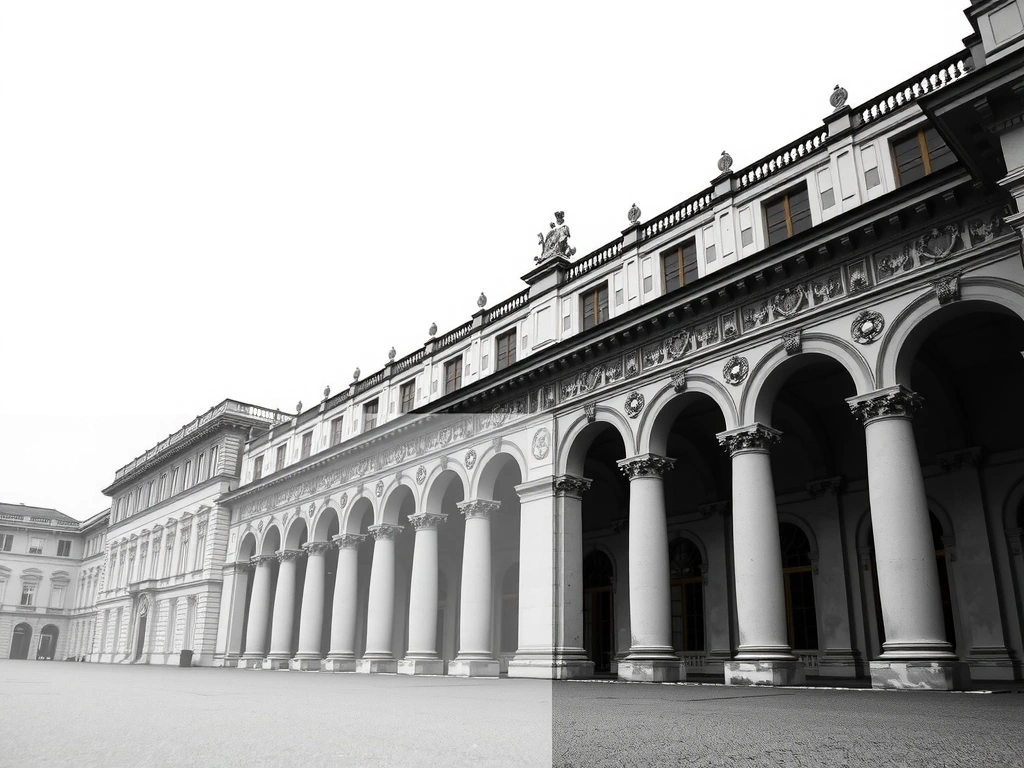 Architecture de Versailles surmontée d'une grille numérique